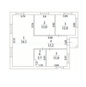 Дом 95м², 1-этажный, участок 6 сот.  