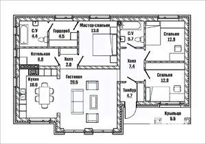 Дом 160м², 1-этажный, участок 7 сот.  
