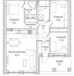 Дом 127м², 1-этажный, участок 6 сот.  