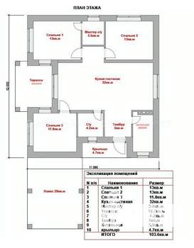 Дом 103м², 1-этажный, участок 4 сот.  