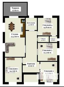 Дом 156м&sup2;, 1-этажный, участок 10 сот.  