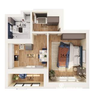 1-к квартира, на длительный срок, 34м2, 5/20 этаж