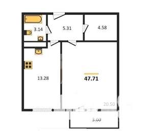 1-к квартира, на длительный срок, 47м2, 14/22 этаж