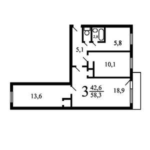 3-к квартира, на длительный срок, 59м2, 2/5 этаж