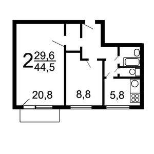 2-к квартира, на длительный срок, 45м2, 3/5 этаж