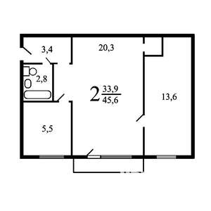 2-к квартира, на длительный срок, 47м2, 2/5 этаж