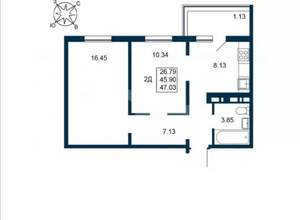2-к квартира, на длительный срок, 47м2, 17/20 этаж