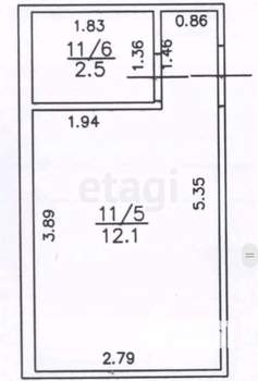 1-к квартира, вторичка, 15м2, 3/3 этаж