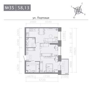 2-к квартира, строящийся дом, 58м2, 5/9 этаж