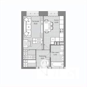1-к квартира, вторичка, 36м2, 2/19 этаж