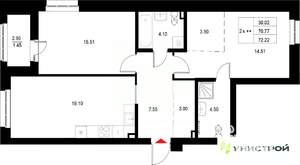 2-к квартира, вторичка, 72м2, 8/22 этаж