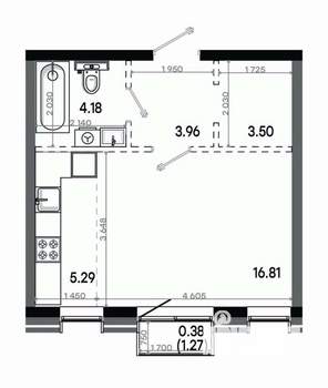 Студия квартира, вторичка, 34м2, 3/16 этаж