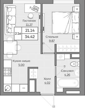2-к квартира, вторичка, 34м2, 17/24 этаж