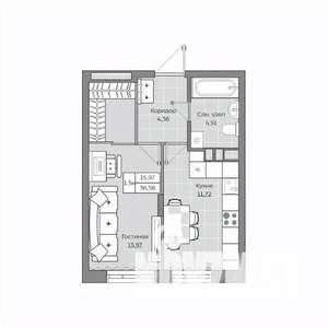 1-к квартира, вторичка, 37м2, 4/19 этаж
