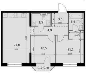 2-к квартира, вторичка, 61м2, 6/20 этаж