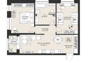 2-к квартира, вторичка, 73м2, 2/5 этаж
