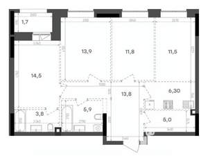 3-к квартира, вторичка, 88м2, 15/15 этаж