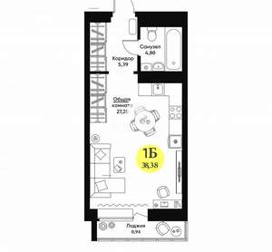 Студия квартира, вторичка, 38м2, 7/9 этаж