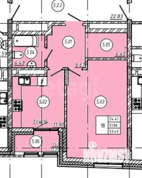 1-к квартира, вторичка, 53м2, 5/8 этаж