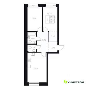 2-к квартира, вторичка, 73м2, 3/8 этаж