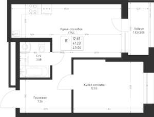 1-к квартира, вторичка, 43м2, 2/23 этаж