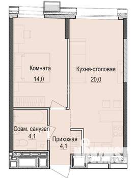 1-к квартира, строящийся дом, 42м2, 14/18 этаж