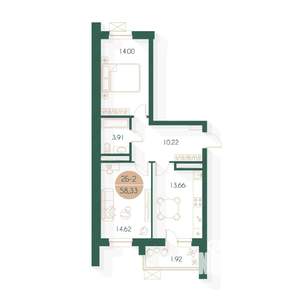 2-к квартира, вторичка, 58м2, 2/17 этаж