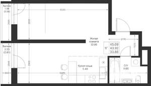 1-к квартира, вторичка, 45м2, 4/25 этаж