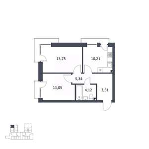 2-к квартира, строящийся дом, 48м2, 3/5 этаж