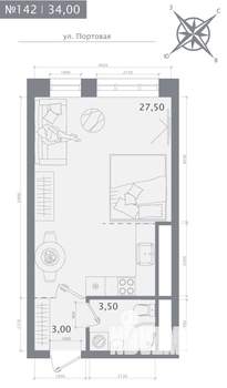 Студия квартира, строящийся дом, 34м2, 8/23 этаж