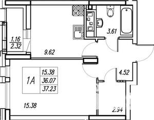 1-к квартира, вторичка, 37м2, 17/24 этаж