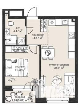 1-к квартира, строящийся дом, 42м2, 4/4 этаж