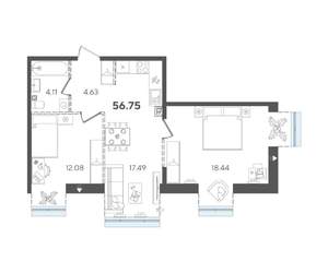2-к квартира, строящийся дом, 57м2, 3/5 этаж