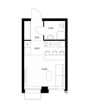Студия квартира, вторичка, 22м2, 12/24 этаж