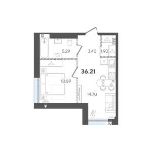 1-к квартира, строящийся дом, 36м2, 5/5 этаж