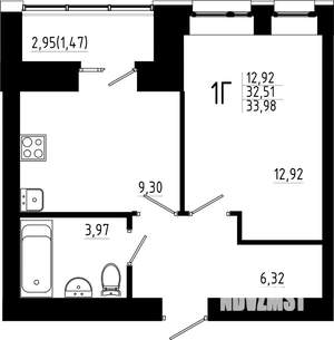 1-к квартира, строящийся дом, 34м2, 2/23 этаж