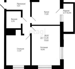 2-к квартира, вторичка, 49м2, 22/23 этаж