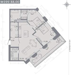 2-к квартира, строящийся дом, 88м2, 5/25 этаж