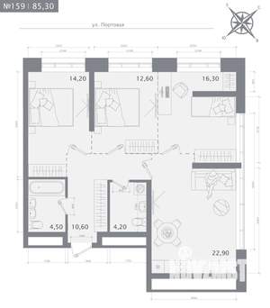 3-к квартира, строящийся дом, 85м2, 10/23 этаж