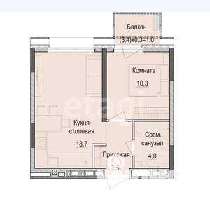 1-к квартира, вторичка, 39м2, 10/18 этаж