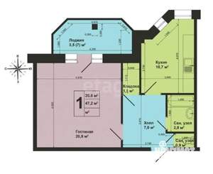 1-к квартира, вторичка, 43м2, 2/5 этаж