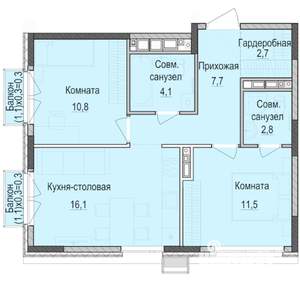 2-к квартира, вторичка, 56м2, 10/18 этаж
