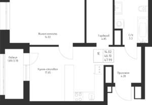 1-к квартира, вторичка, 48м2, 12/23 этаж