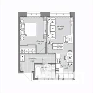 2-к квартира, вторичка, 51м2, 8/19 этаж