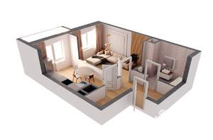 1-к квартира, сданный дом, 44м2, 2/19 этаж