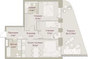 2-к квартира, вторичка, 72м2, 1/8 этаж