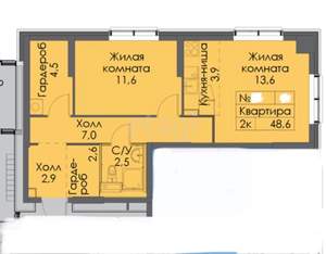 2-к квартира, вторичка, 49м2, 1/17 этаж