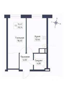 1-к квартира, вторичка, 38м2, 2/25 этаж