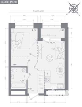 1-к квартира, строящийся дом, 39м2, 14/23 этаж