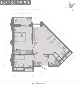 1-к квартира, строящийся дом, 49м2, 20/23 этаж